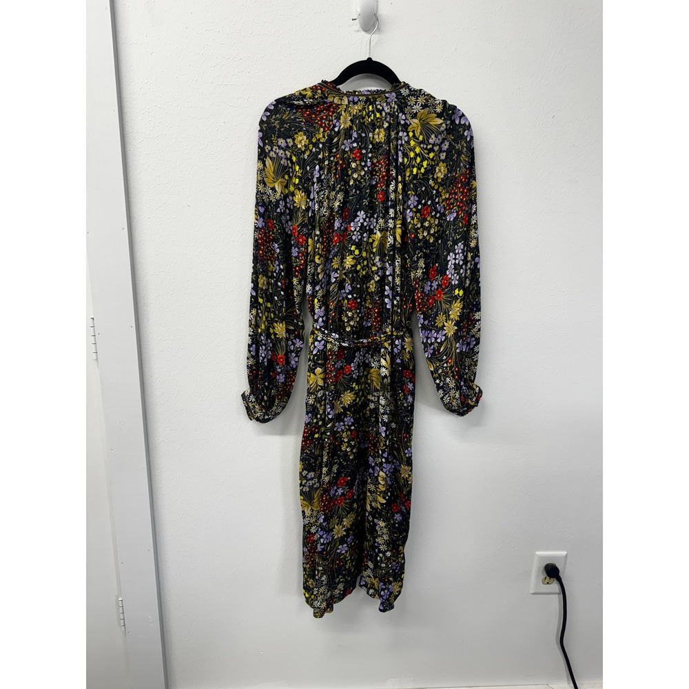 Per Una Navy Wild Garden Floral Shirt Dress Velvet Trim Belted Long Sleeve 10 - Picture 9 of 13
